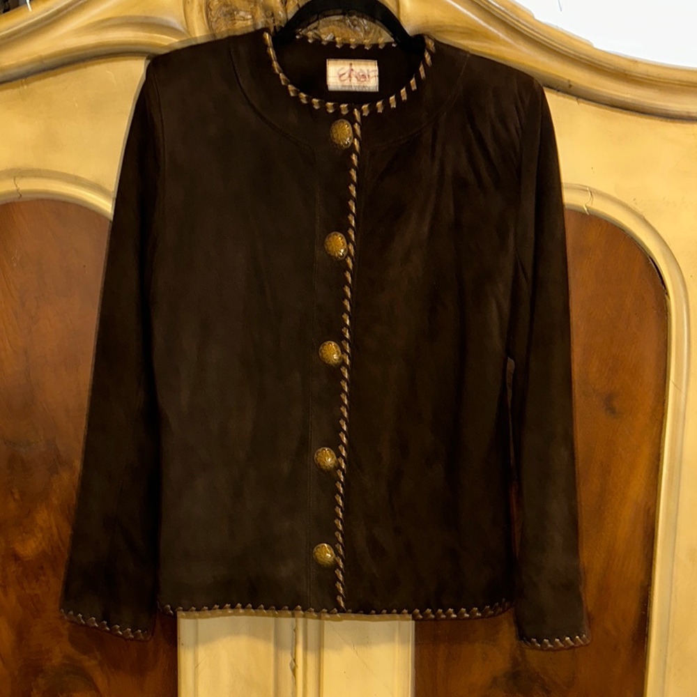 Vintage Char Santa Fe, USA Brown Suede Jacket with Gold Buttons